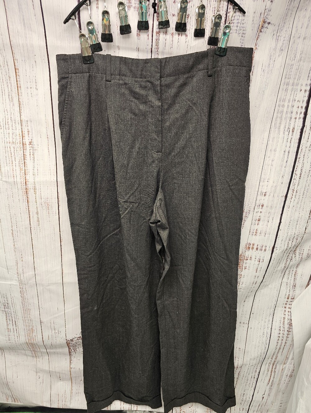 Lafayette 148 New York Women's Gray Virgin Wool Elastane Cuffed Trousers Size 12